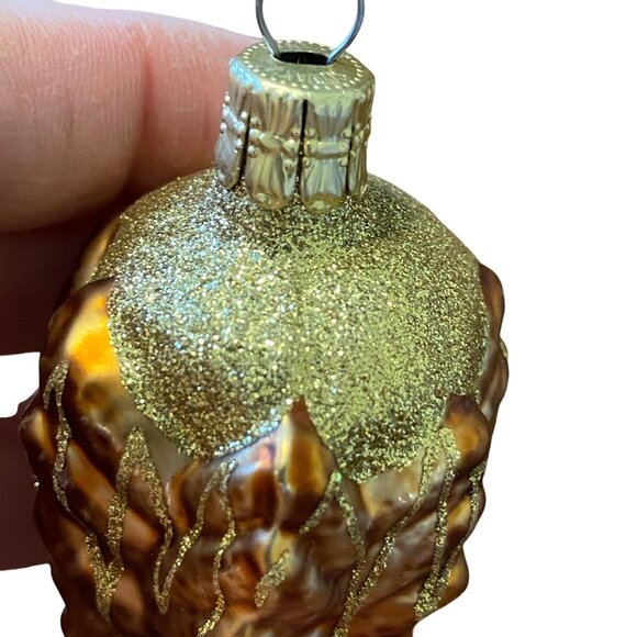 Czechoslovakia blown glass glittery pinecone Christmas tree ornament gold brown - Picture 4 of 6